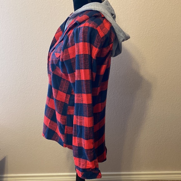 Red/Blue Plaid Long Sleeve Shirt/Hoodie Jacket - Picture 2 of 10